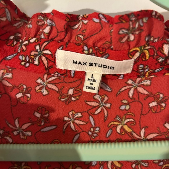 Max Studio Tiered Boho Red Floral Puff Sleeve Maxi Dress - Picture 6 of 8